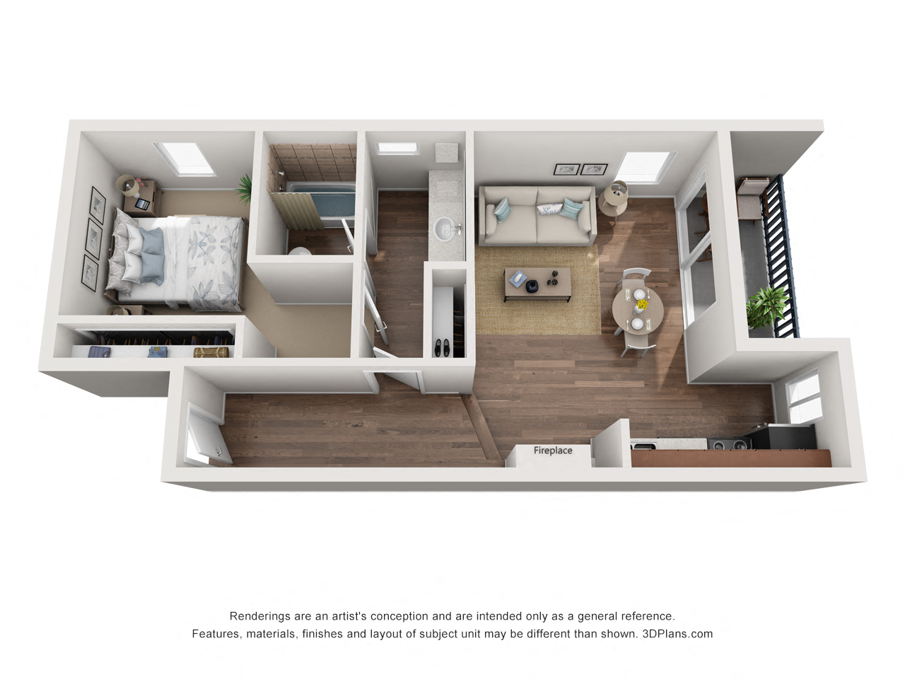 Floor plan for 1 bed, 1 bath, 827 sqft